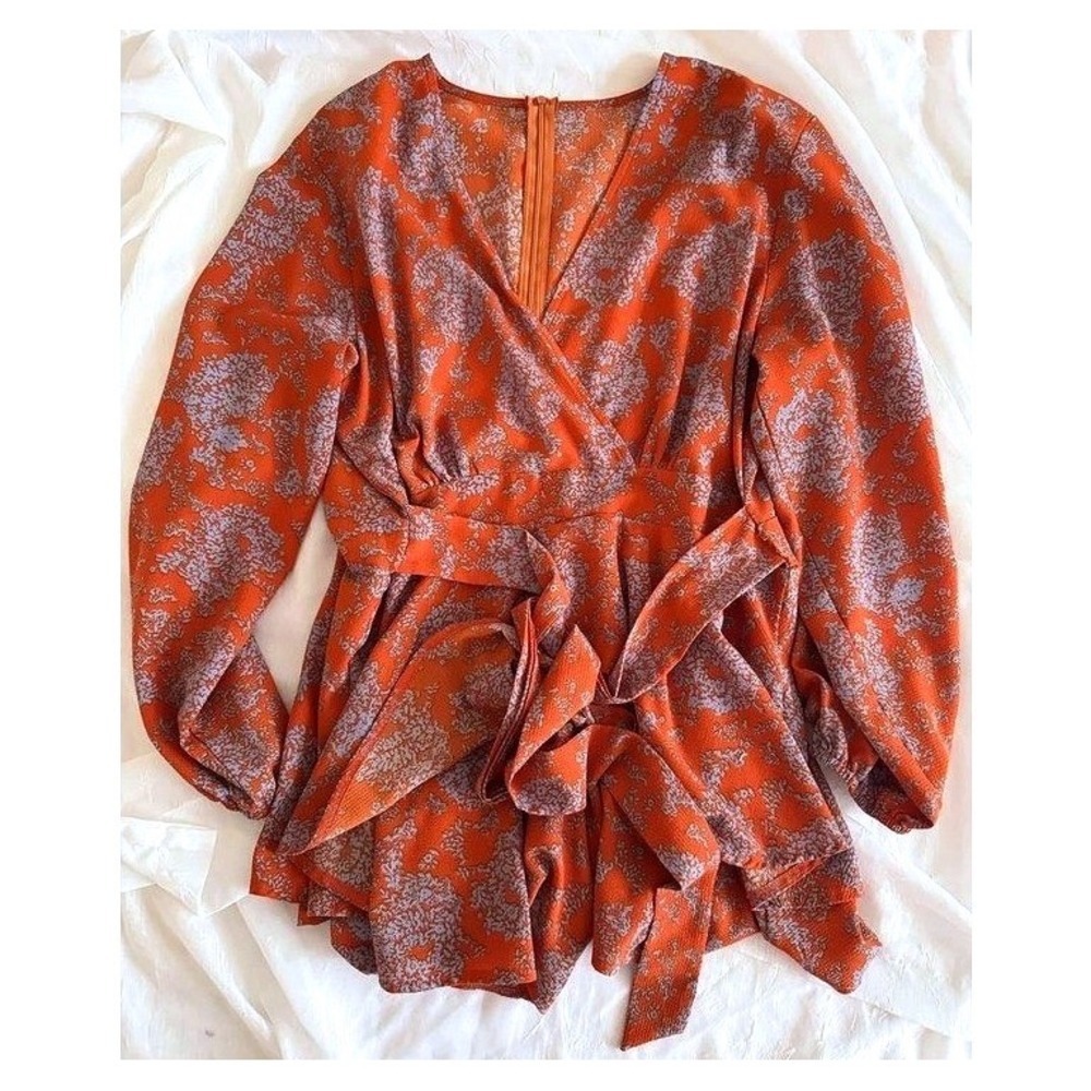 Boho Long Sleeve Floral Wrap Tie Waist‎ Romper Size XXL